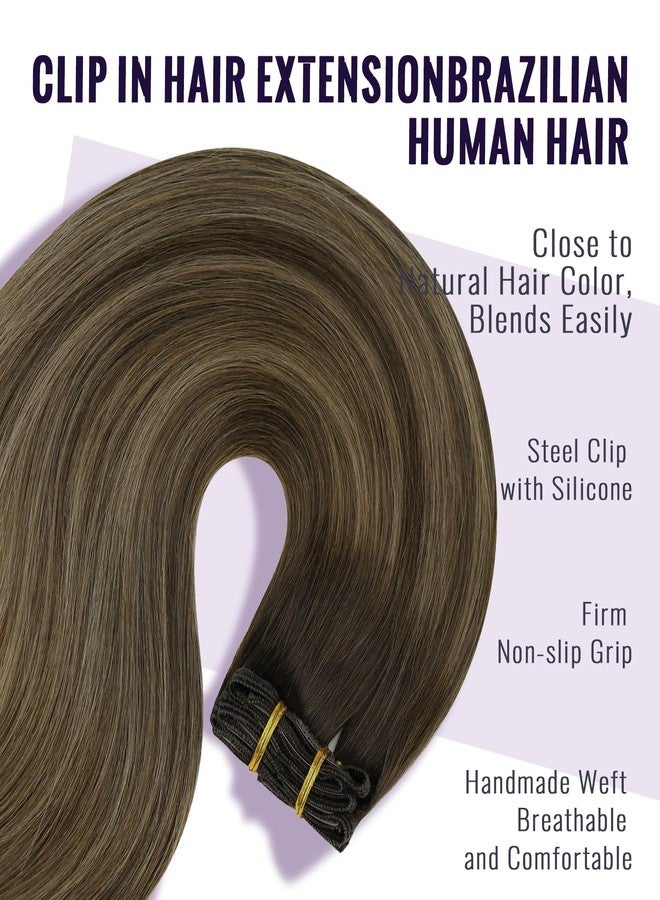 Fshine Clip in Hair Extensions Real Human Hair, Balayage Darkest Brown to Chestnut Brown, 18 inch 120 g 7pieces Clip in Extensions, Straight Natural Remy Lace Double Weft, for Women Ladies and Girls - Image 4